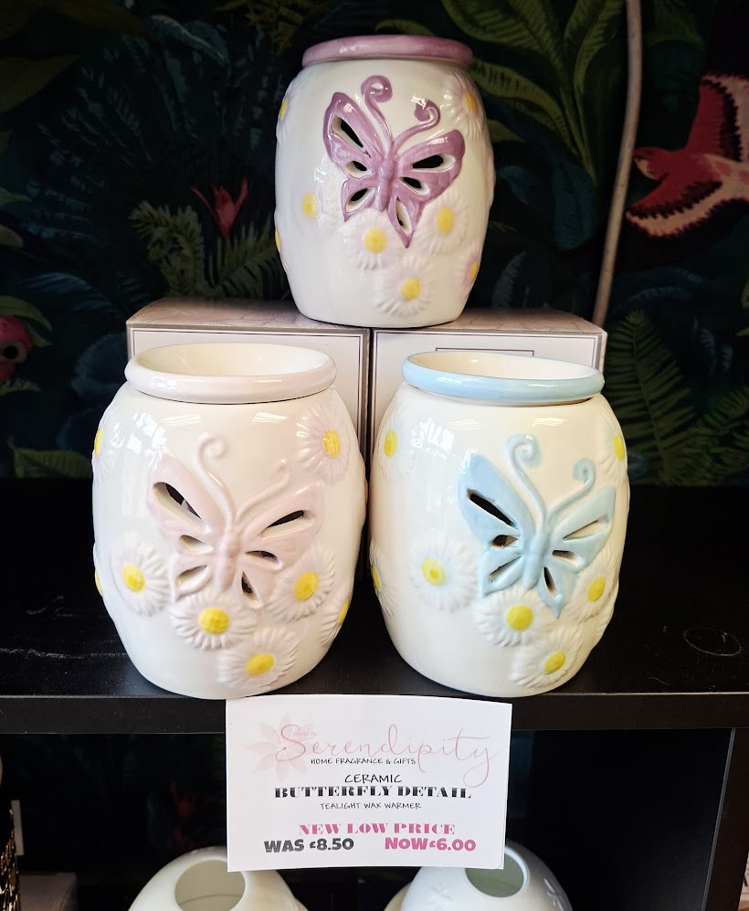 Ceramic Butterfly Wax Melt Burner – Available in pale Blue, Pink & Purple